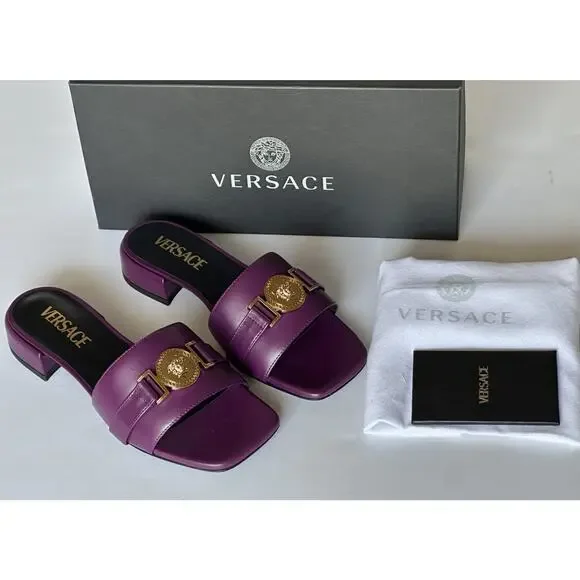 VERSACE Medusa Women's Plum Sandals 7 US (37 Euro) 1014748 Spain NIB $900 - Picture 12 of 15